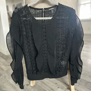 Express Black Lace Blouse with Ruffle Accordion Sleeve